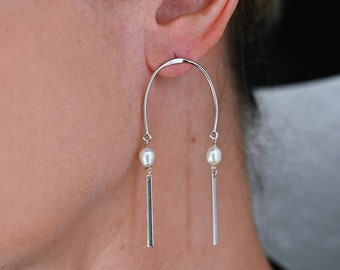Pearl Earrings Silver Drop Earrings Bridal Earrings Birthstone Jewelry Bridesmaid Gift Elegant Earrings Mother Of Pearl Wedding Earrings