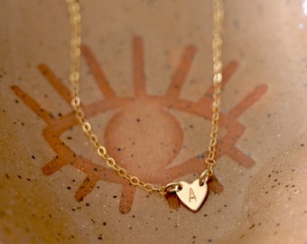 Gold Heart Charm Necklace - Dainty Gold Chain Custom Necklace - Heart Choker