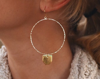 Gold Hoop Earrings - Geometric Earrings - Handmade Boho Jewelry - Hippie Jewelry -  Gold Hoop Earrings With Charm -Gold Minimalist Earrings