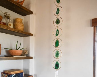 Green Agate Gemstone Suncatcher - Aesthetic Room Decor - Bohemian Sun Catcher - Housewarming Gift-Patio Decor-Boho Wall Decor-Office Decor