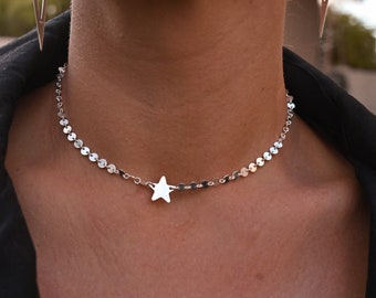 Sterling Silver Star Necklace - Silver Choker For Women - Boho Jewelry Necklace - Bridal Choker Necklace - Handmade Necklace-Summer Jewelry