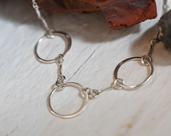 Sterling Silver Choker Necklace - Silver Circle Pendants-Unique Necklace-Boho Necklace For Women-Geometric Necklace-Sterling Silver Jewelry