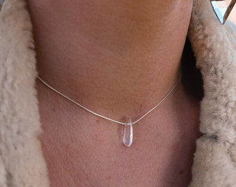 Quartz Crystal Necklace - Sterling Silver Snake Chain - Dainty Necklace - Minimalist Necklace - Bridal Necklace - Crystal Jewelry