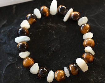 Tigers Eye Moonstone Gemstone Beaded Bracelet – Boho Jewelry