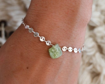 Green Kyanite Gemstone Sterling Silver Coin Chain Bracelet – Dainty Boho Jewelry