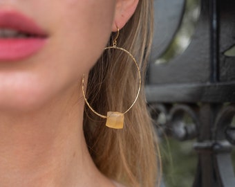 Citrine Earrings - Gold Hoop Earrings - Handmade Jewelry - Lightweight Crystal Earrings - Bridesmaid Earrings - Simple Bridal Earrings