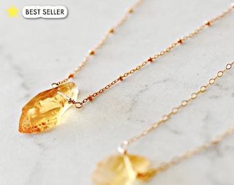 Raw Citrine Crystal Layering Necklace - Dainty Raw Crystal Necklace - Chakra Healing Gold Necklace - Gold Filled Necklace-Sister In Law Gift