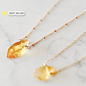 Raw Citrine Crystal Layering Necklace Dainty Raw Crystal Necklace Chakra Healing Gold Necklace Gold Filled Necklace-Sister In Law Gift image 1