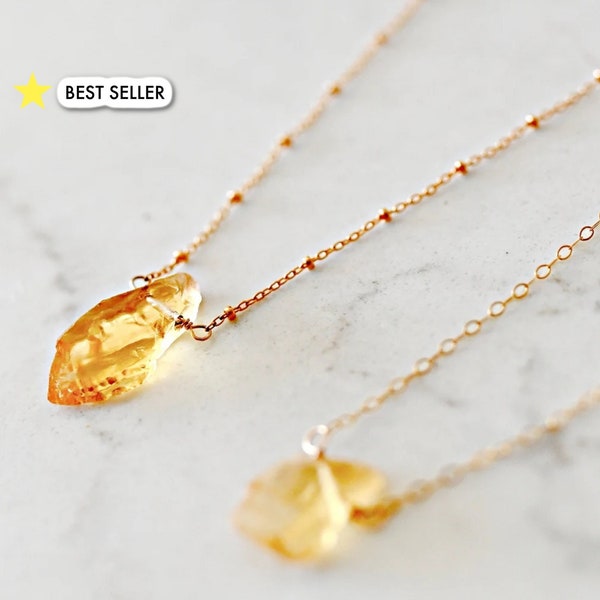 Raw Citrine Crystal Layering Necklace - Dainty Raw Crystal Necklace - Chakra Healing Gold Necklace - Gold Filled Necklace-Sister In Law Gift