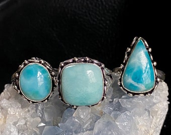 Blue Larimar Gem RingSterling Silver RingGift from the SeaBlue Larimar Stacking RingGenuine Gemstone
