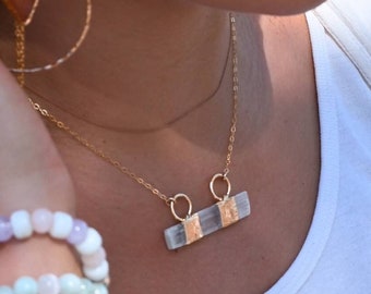 Selenite Crystal Pendant Necklace – 14k Gold Fill Chain