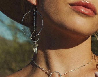 Clear Quartz Crystal Silver Hoop Earrings – Handmade Boho Gemstone Jewelry