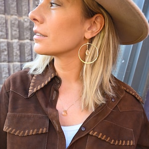 Raw Citrine Gold Hoop Earrings and Necklace Set – Boho Jewelry