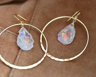 Angel Aura Quartz Gold Crystal Earrings - Handmade Earrings - Geometric Earrings - Unique Earrings - Hoop Crystal Earrings - Bride Earrings