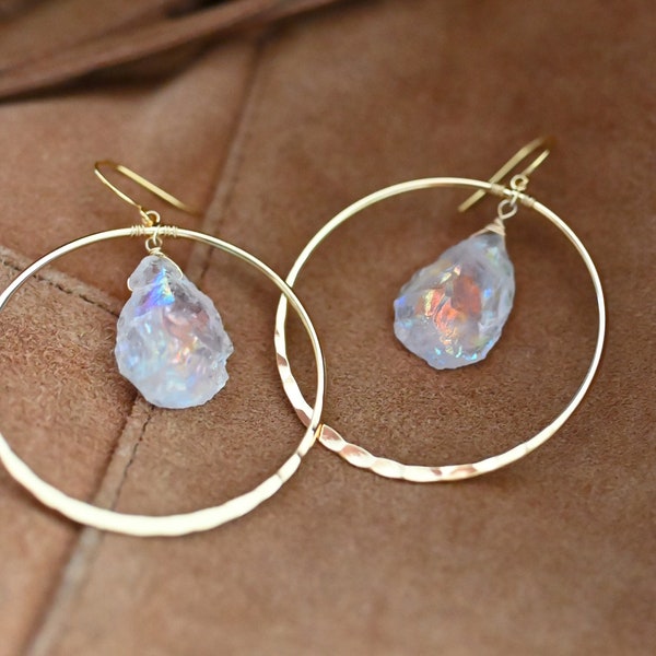 Angel Aura Quartz Gold Crystal Earrings - Handmade Earrings - Geometric Earrings - Unique Earrings - Hoop Crystal Earrings - Bride Earrings