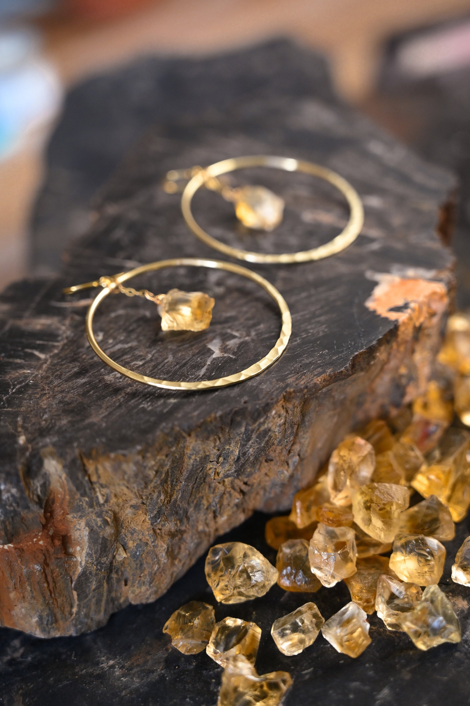 Citrine Small Hoop Earrings in Gold main image 1