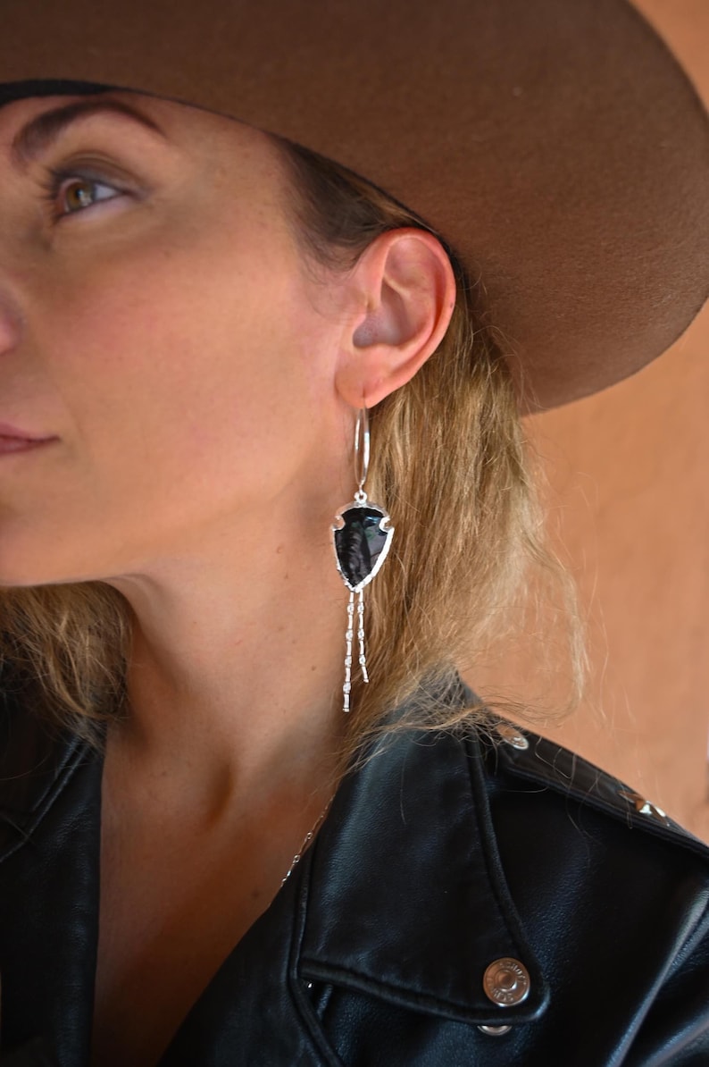 Obsidian Gemstone Silver Dangle Earrings Boho Earrings Bridal Earrings Handmade Earrings For Women Birthstone Jewelry image 1