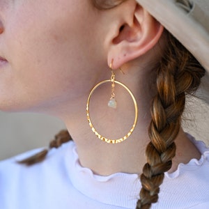 Opal Gold Hoop Earrings Raw Opal Pendant Gold Chain Earrings Hammered Hoop Earrings Cute Earrings Bridal Earrings-Wedding Earrings image 8