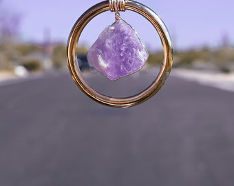 Hanging Car Charms Natural Quartz Amethyst Stone With Dangling Moon Star Pendant Rearview Mirror Decorations Car Charm Accessories