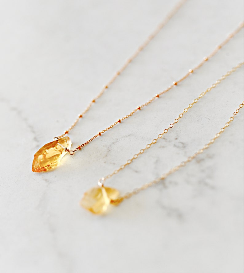 Raw Citrine Crystal Layering Necklace  Dainty Raw Crystal image 1