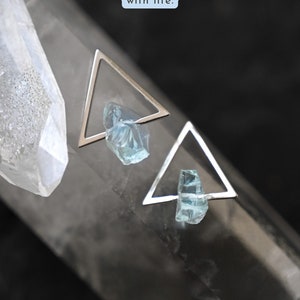 Aquamarine Crystal Sterling Silver Triangle Earrings - Minimalist Crystal Earrings - Birthstone Earrings - Dainty Earrings - Crystal Jewelry