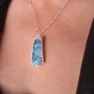 Aquamarine Gemstone Necklace - Sterling Silver Chain - Silver Statement Necklace-Crystal Pendant Necklace-Blue Stone Necklace-Boho Necklace