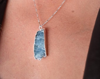 Aquamarine Gemstone Necklace - Sterling Silver Chain - Silver Statement Necklace-Crystal Pendant Necklace-Blue Stone Necklace-Boho Necklace