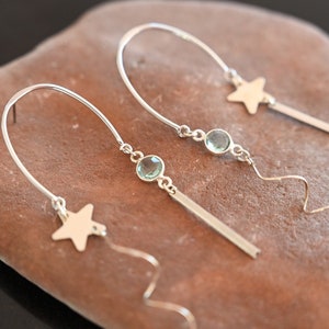 Aquamarine Silver Dangle Earrings Boho Earrings Bridal Earrings Handmade Earrings For Women Birthstone Jewelry Star Earrings image 4