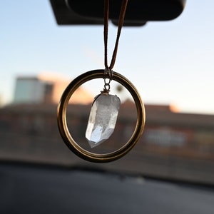 Quartz Crystal Rear View Mirror Car Charm - Gemstone Car Accessory