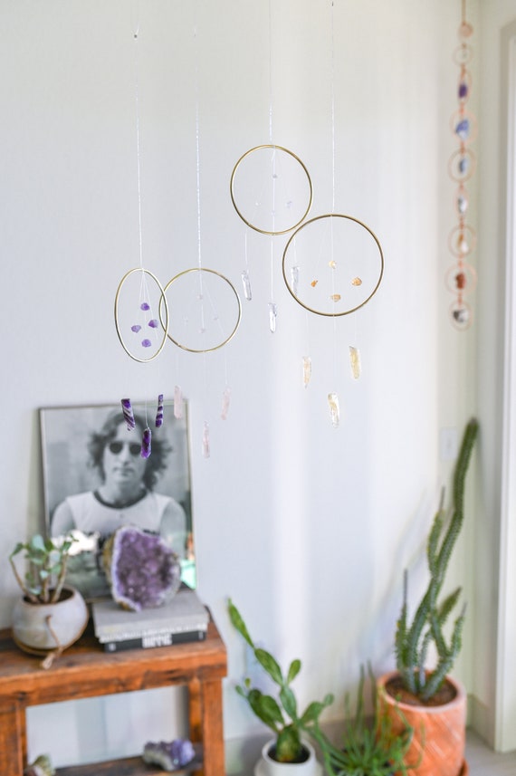 Boho Home Decor Sun Catcher Rose Quartz Crystal Suncatcher Healing Gemstones Hanging Decor Dreamcatcher