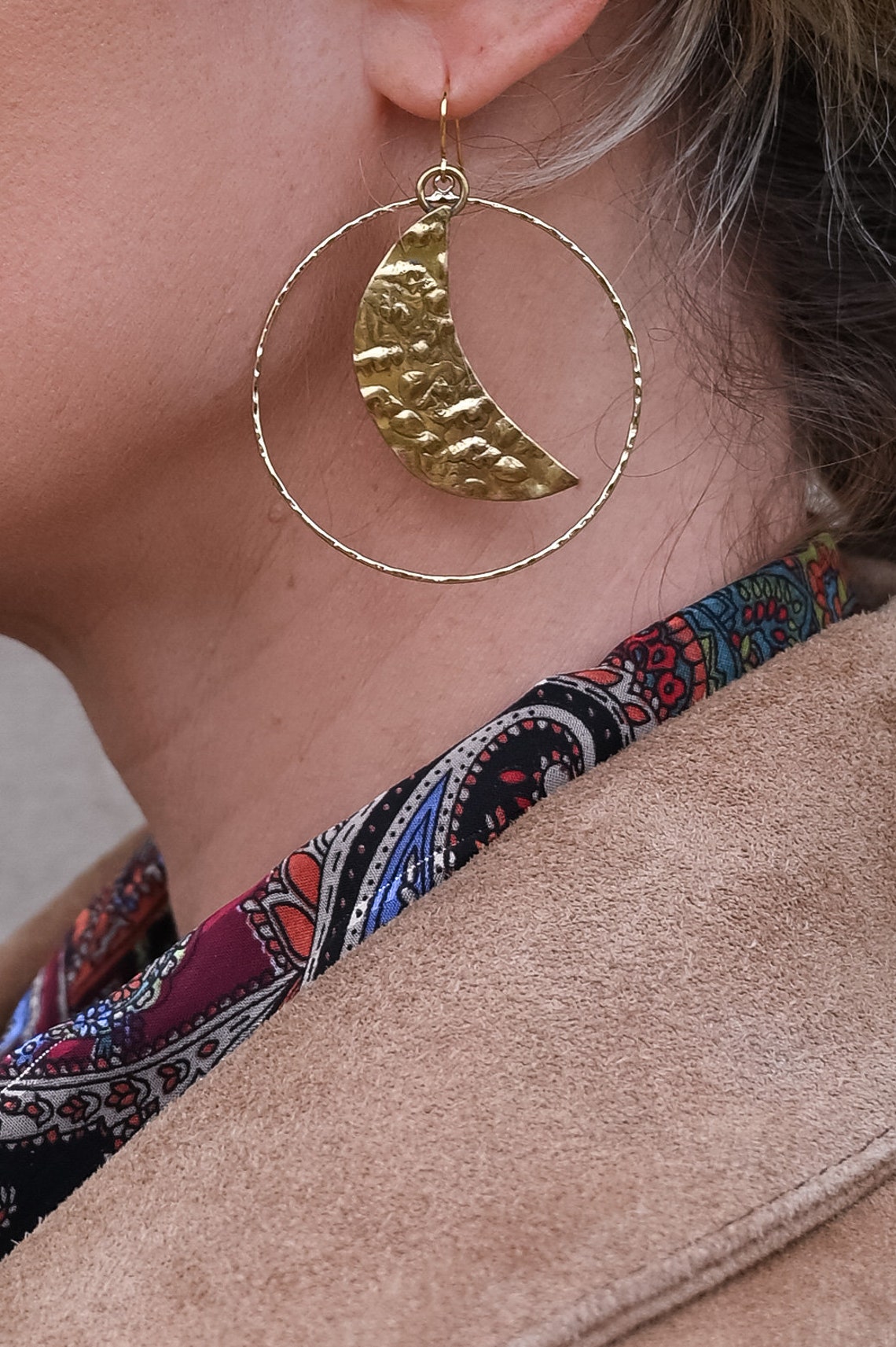 Gold moon hoop earrings Clearance