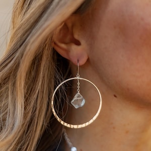 Aquamarine Crystal Silver Hoop Earrings - Dangly Earrings - Gemstone Hoop Earrings - Mother Of The Groom Gift - Step Mom Gift - Aqua Blue