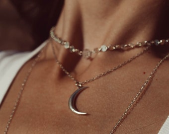 Silver Crescent Moon Pendant Necklace - Sterling Silver Chain - Boho Moon Jewelry - Celestial Jewelry - Layering Necklace - Charm Necklace