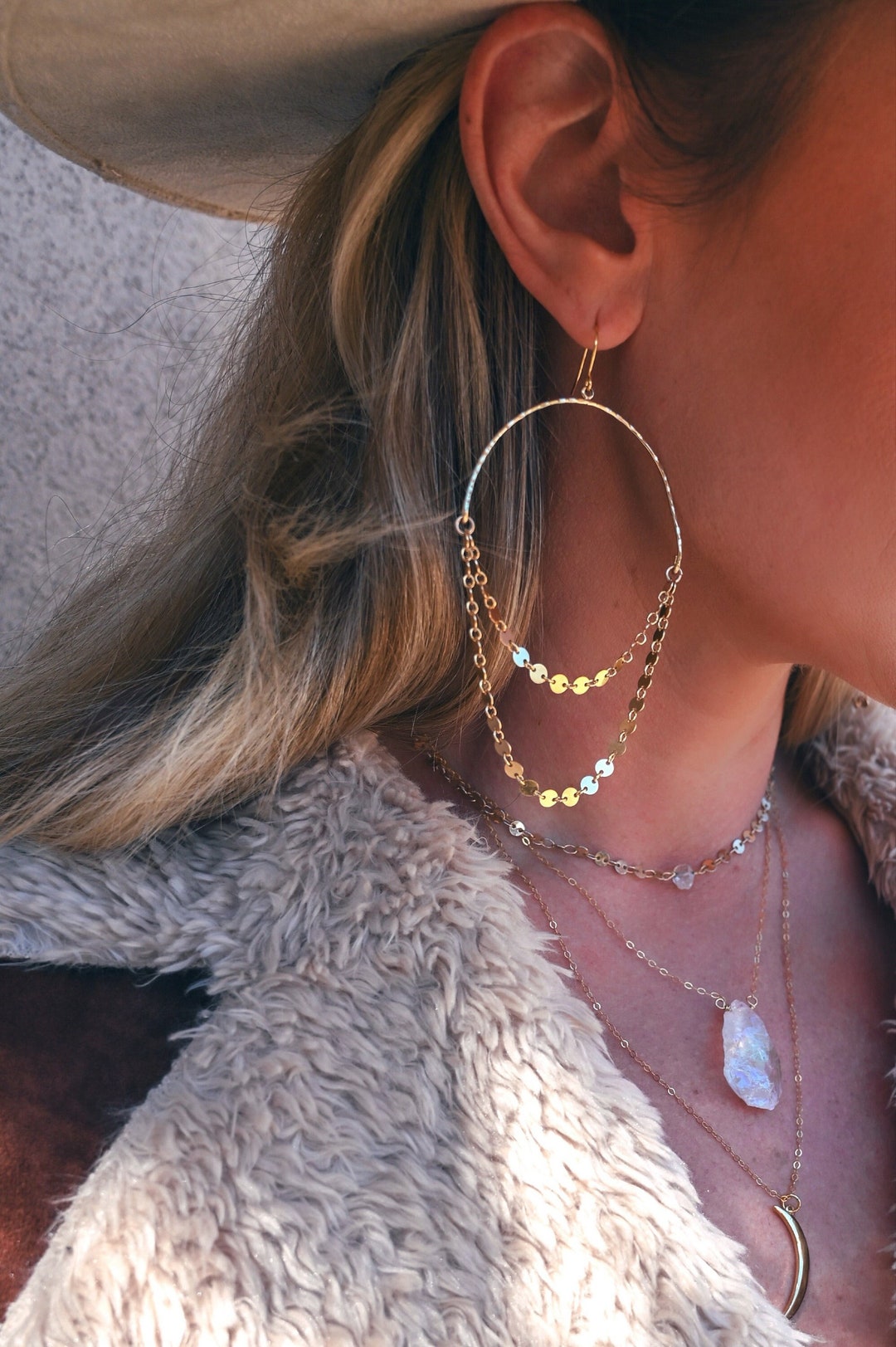 Gold Hoop Chain Earrings Statement Earrings for Women Etsy