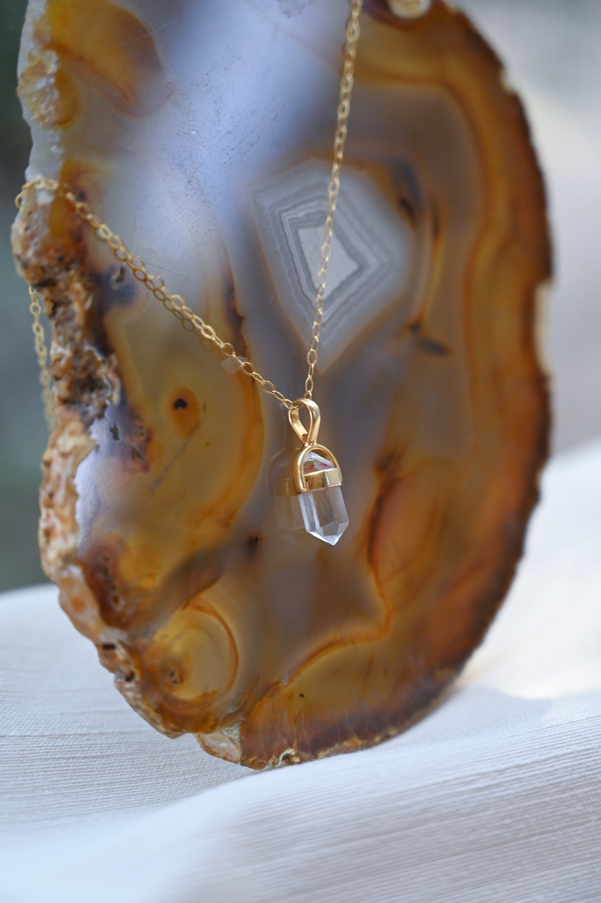 Quartz Pendant Gold Necklace - Clear Quartz Healing Jewelry