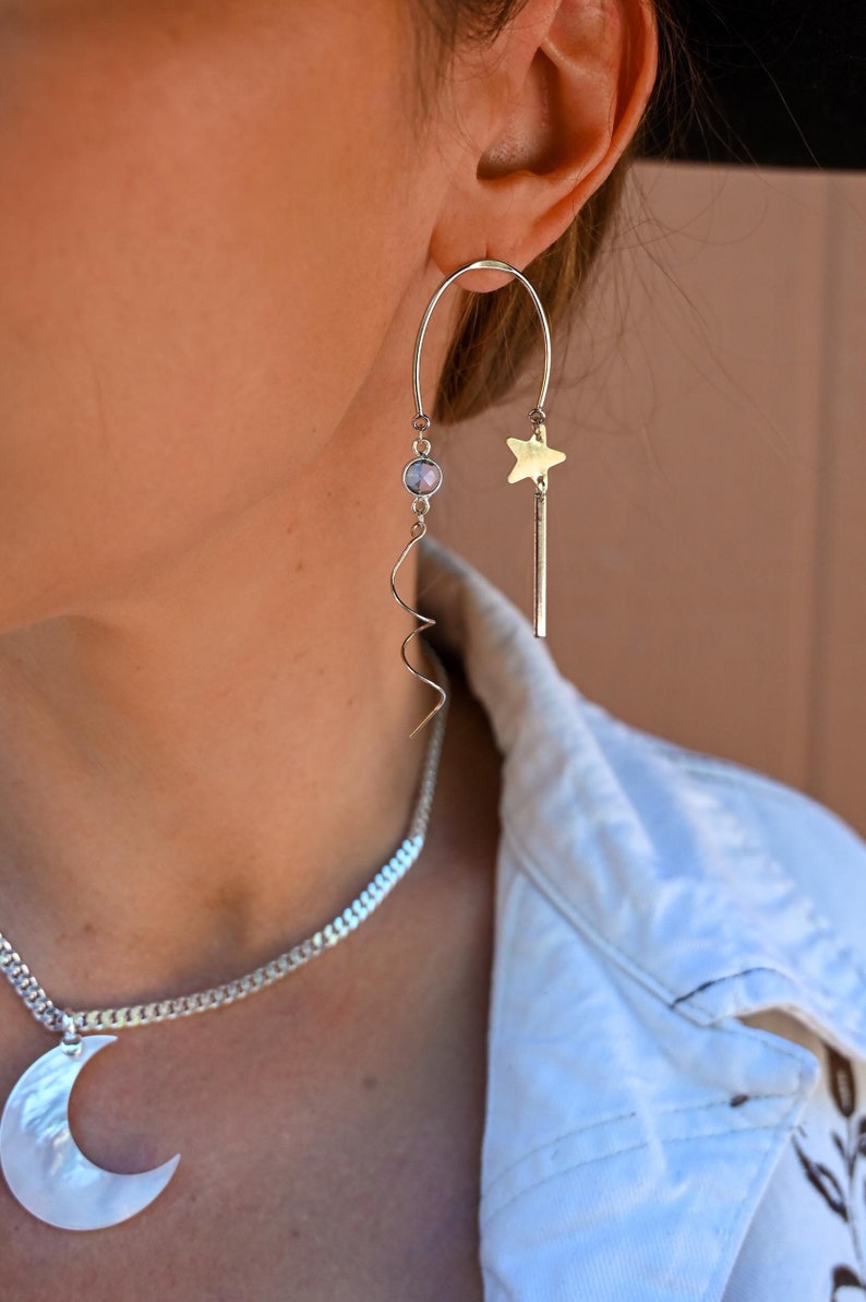 Aquamarine Silver Dangle Earrings Boho Earrings Bridal Earrings Handmade Earrings For Women Birthstone Jewelry Star Earrings image 1