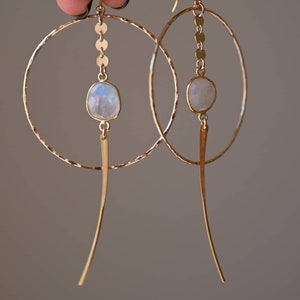 Moonstone Crystal Gold Hoop Earrings - Statement Earrings - Moonstone Jewelry - Bridal Earrings - Dangle Earrings - Wedding Earrings