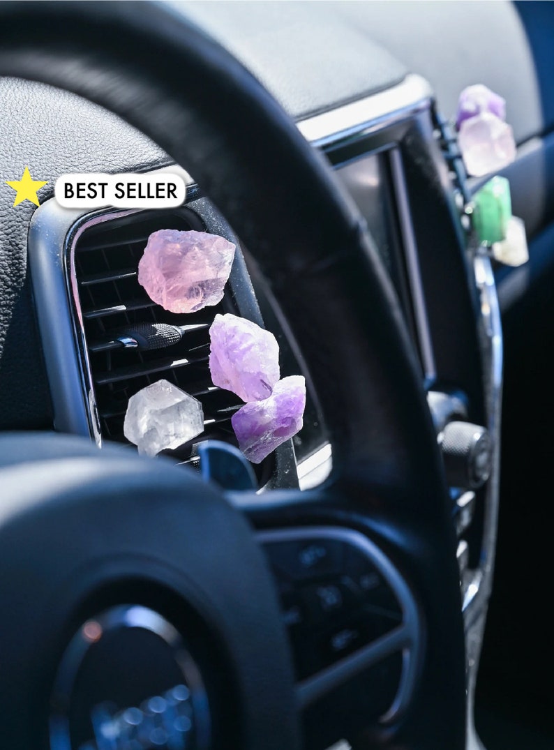 Crystal Car Accessories For Women Car Vent Clip Gemstone Vent Car Charm Accessory Car Decor Car Dashboard Accessories-Rose Quartz image 2