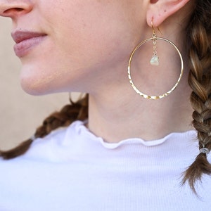 Opal Gold Hoop Earrings Raw Opal Pendant Gold Chain Earrings Hammered Hoop Earrings Cute Earrings Bridal Earrings-Wedding Earrings image 10