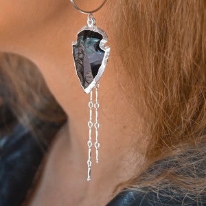 Obsidian Gemstone Silver Dangle Earrings Boho Earrings Bridal Earrings Handmade Earrings For Women Birthstone Jewelry image 2