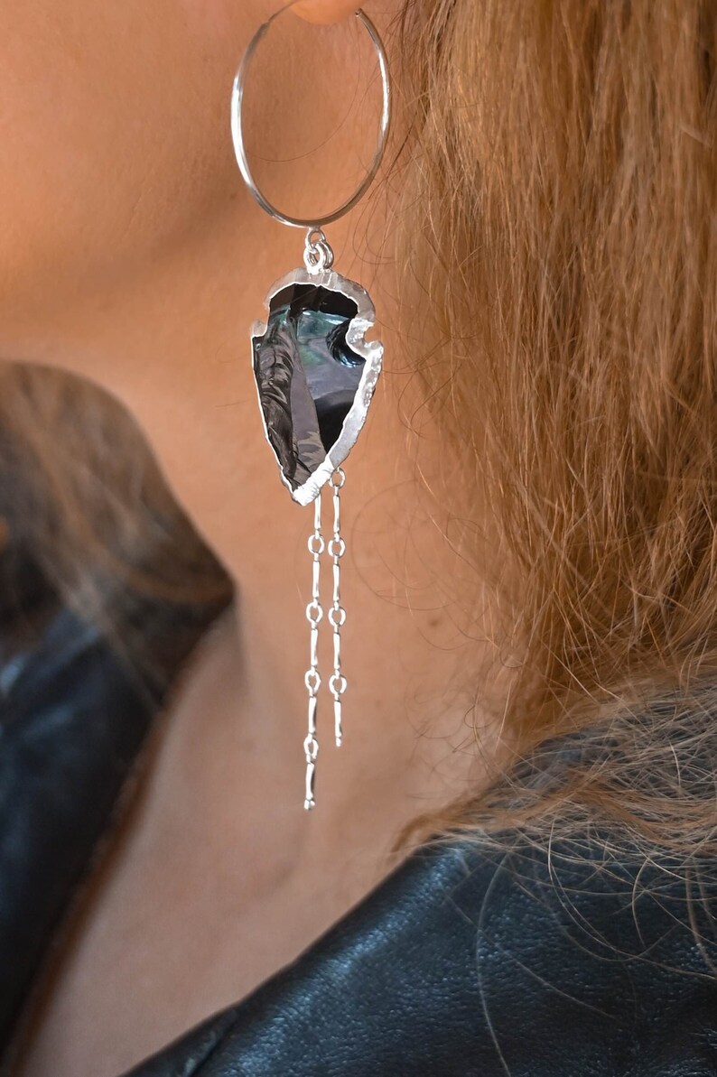 Obsidian Gemstone Silver Dangle Earrings Boho Earrings Bridal Earrings Handmade Earrings For Women Birthstone Jewelry image 2