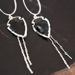Obsidian Gemstone Silver Dangle Earrings Boho Earrings Bridal Earrings Handmade Earrings For Women Birthstone Jewelry image 3