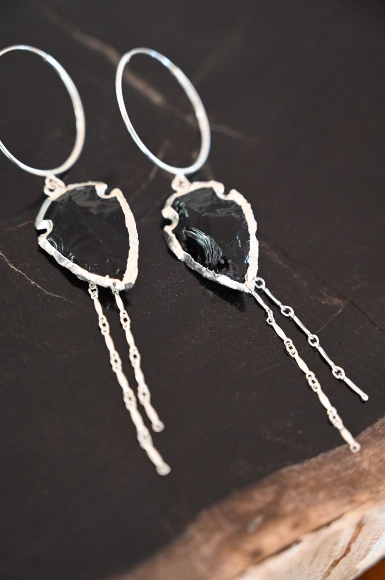 Obsidian Gemstone Silver Dangle Earrings Boho Earrings Bridal Earrings Handmade Earrings For Women Birthstone Jewelry image 3