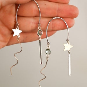 Aquamarine Silver Dangle Earrings Boho Earrings Bridal Earrings Handmade Earrings For Women Birthstone Jewelry Star Earrings image 9