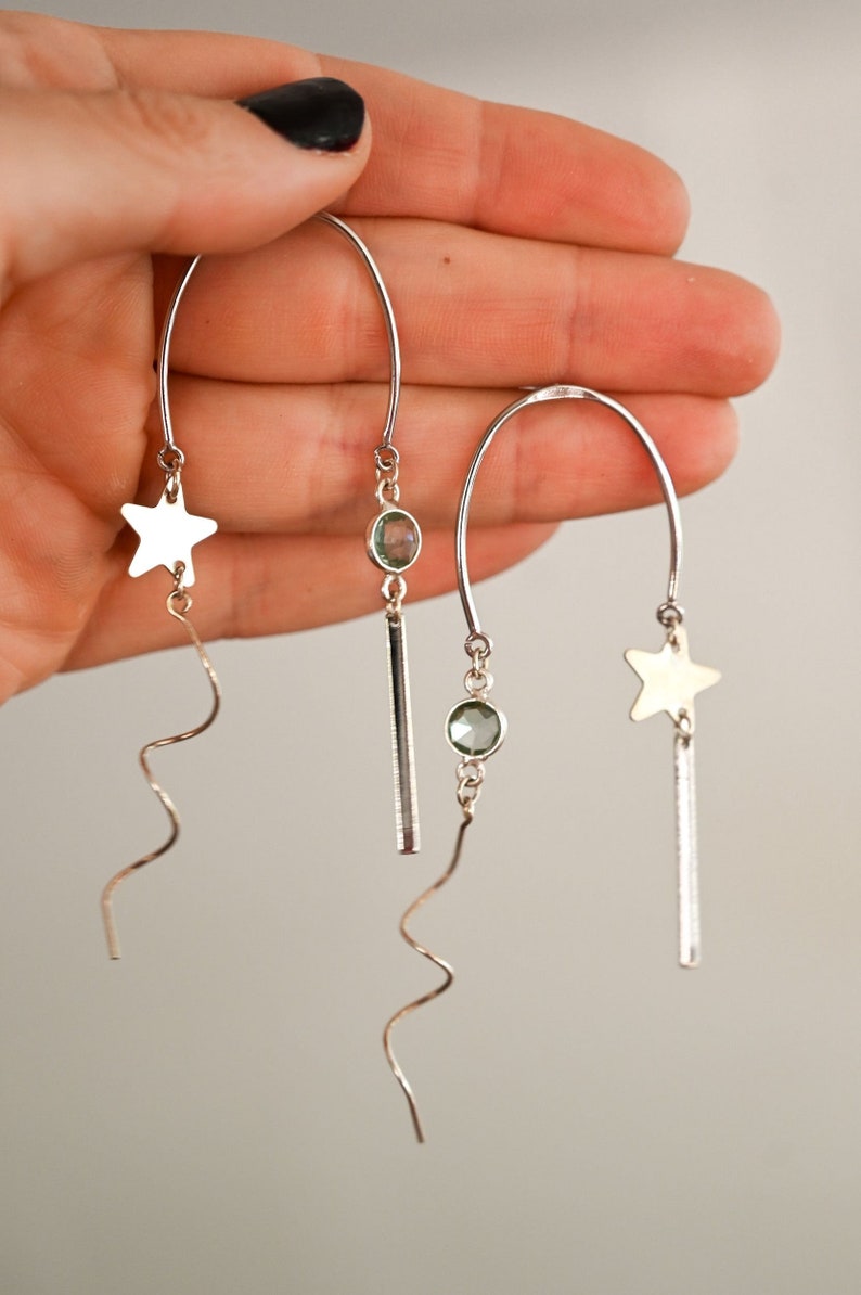 Aquamarine Silver Dangle Earrings Boho Earrings Bridal Earrings Handmade Earrings For Women Birthstone Jewelry Star Earrings image 9