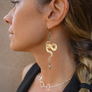 Silver Snake Earrings Boho Dangle Earrings Unique Statement Earrings Boho Jewelry-Quirky Earrings-Bohemian Earrings-Aesthetic Earrings image 7