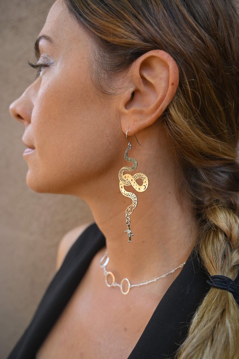 Silver Snake Earrings Boho Dangle Earrings Unique Statement Earrings Boho Jewelry-Quirky Earrings-Bohemian Earrings-Aesthetic Earrings image 7