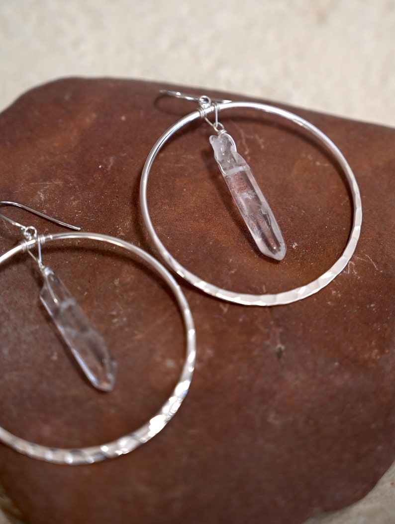 Quartz Crystal Silver Hoop Earrings Boho Earrings Bridesmaid Earrings Gemstone Earrings Wedding Earrings For Brides-Bridal Earrings image 5