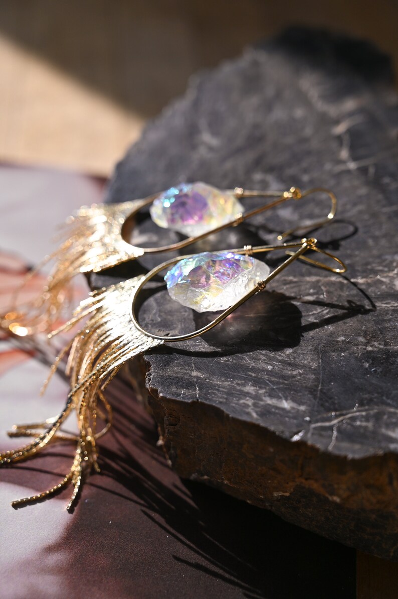 Crystal Gold Fringe Dangle Earrings Handmade Jewelry Bride Etsy