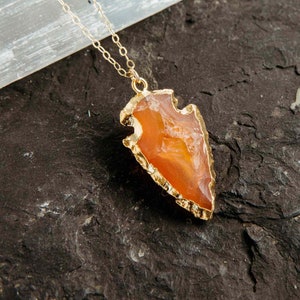 Carnelian Pendant Necklace - Gold Gemstone Necklace - Handmade Boho Necklace - Arrowhead Necklace - 14k Gold Necklace - Carnelian Stone